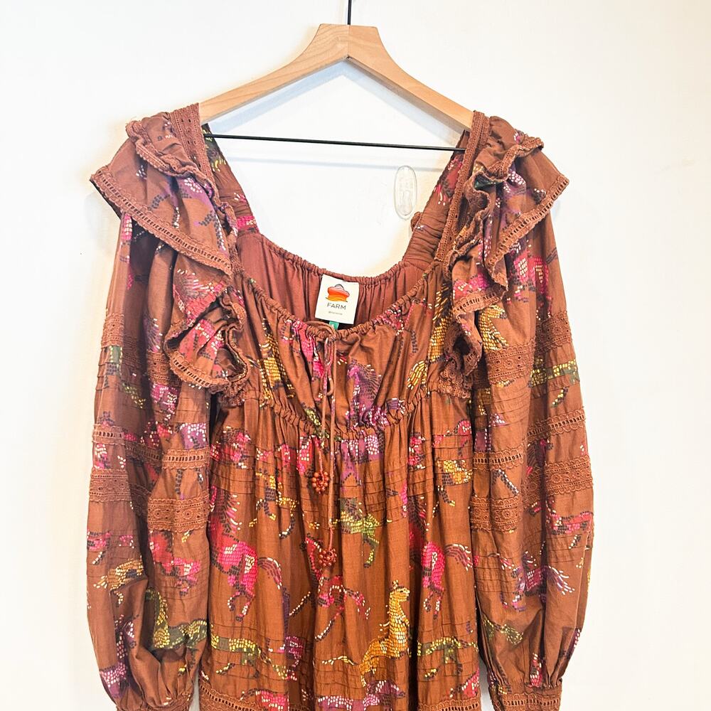 FARM Rio Dotted Horse Tiered Maxi Dress Brown Size S - Picture 6 of 12